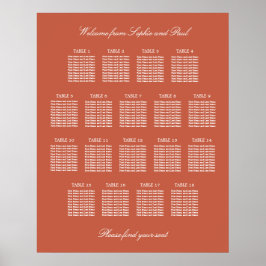 Terracotta 18 Bord Bröllop-sittplatsdiagram Poster