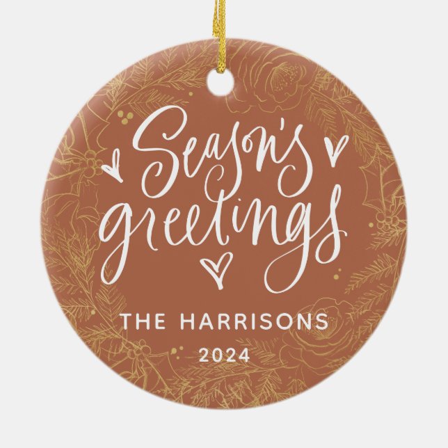 Terracotta 1-Photo Season Greetings Two-Sided Julgransprydnad Keramik (Baksidan)