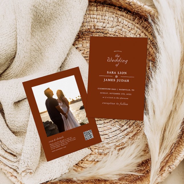 Terracotta allt-i-ett foto bröllopsinbjudan inbjudningar (Skapare uppladdad)