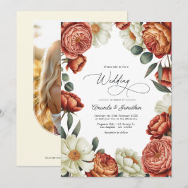 Terracotta and Cream Watercolor Floral Wedding Inbjudningar