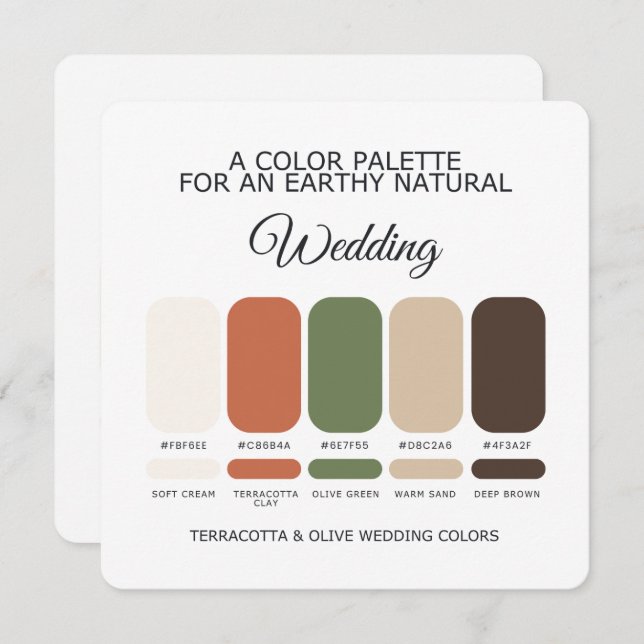 Terracotta and Olive Wedding Color Palette Card Inbjudningar (Fram/baksida)