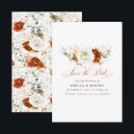 Terracotta and White Chic Floral Save the Date Spara Datumet<br><div class="desc">White and terracotta flowers boho save the date cards</div>