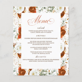 Terracotta and White Floral Elegant Wedding Menu Flygblad