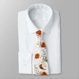 Terracotta and White Floral Wedding Neck Tie Slips