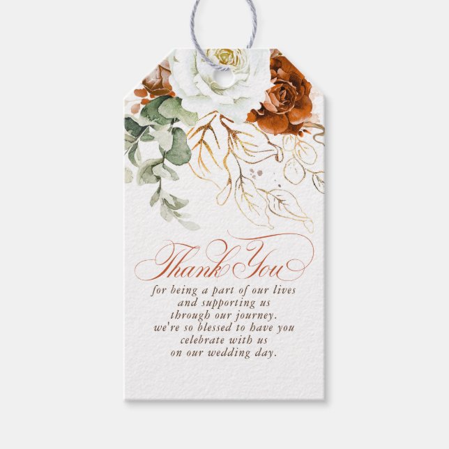 Terracotta and White Flowers Boho Thank You Presentetikett (Framsidan)