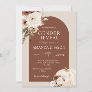 Terracotta Arch Blommigt Pumpkin Baby Gender Revea Inbjudningar