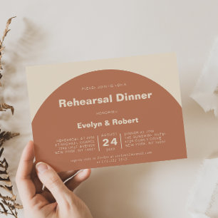 Terracotta Arch Minimalist Rehearsal Dinner Inbjudningar