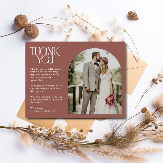 Terracotta Arch Photo Bröllop Tack vykort (Terracotta Arch Photo Wedding Thank You Postcard)