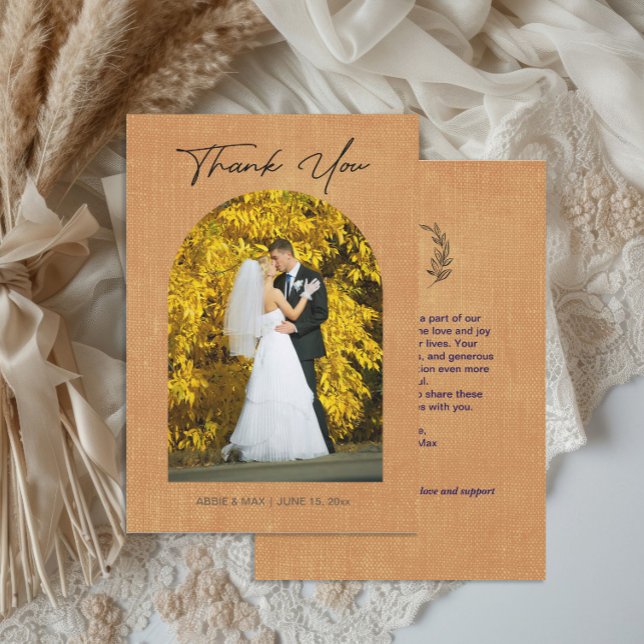 Terracotta Arch Photo Monogram Wedding Thank You Tack Kort (Autumn arch photo wedding thank you card)