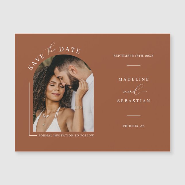 Terracotta Arch Photo Save Date Magnetic Card (Framsida)