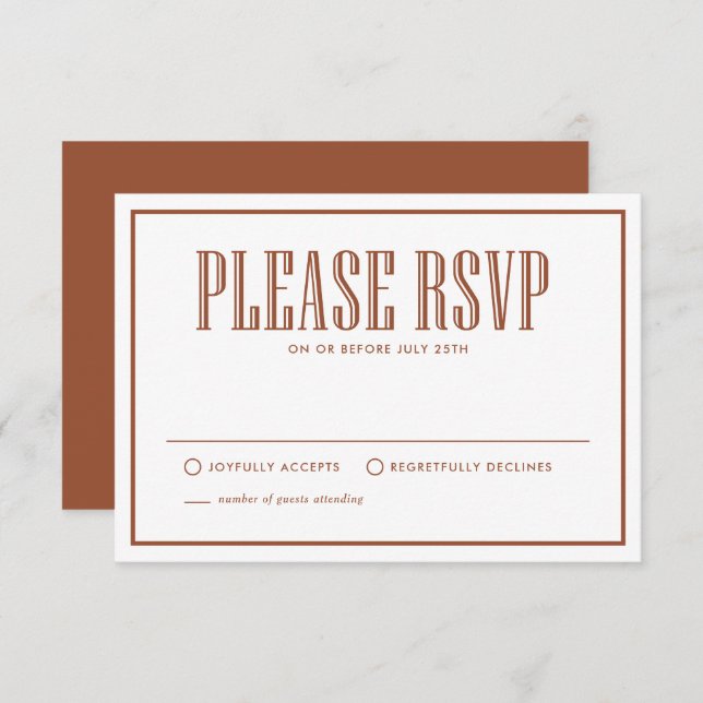 Terracotta ät, drick och gift dig bröllop OSA kort (Fram/baksida)