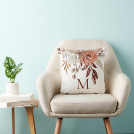 Terracotta Autumn Blommigts Monogram Initial Kudde