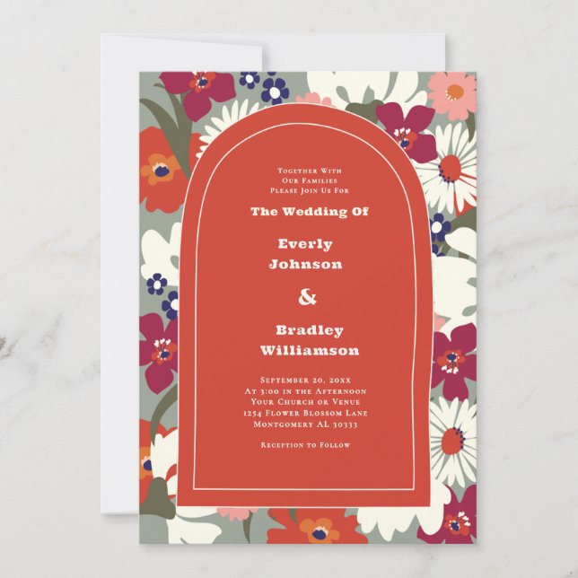Terracotta Autumn Floral Boho Bold Chic Wedding Inbjudningar (Framsida)