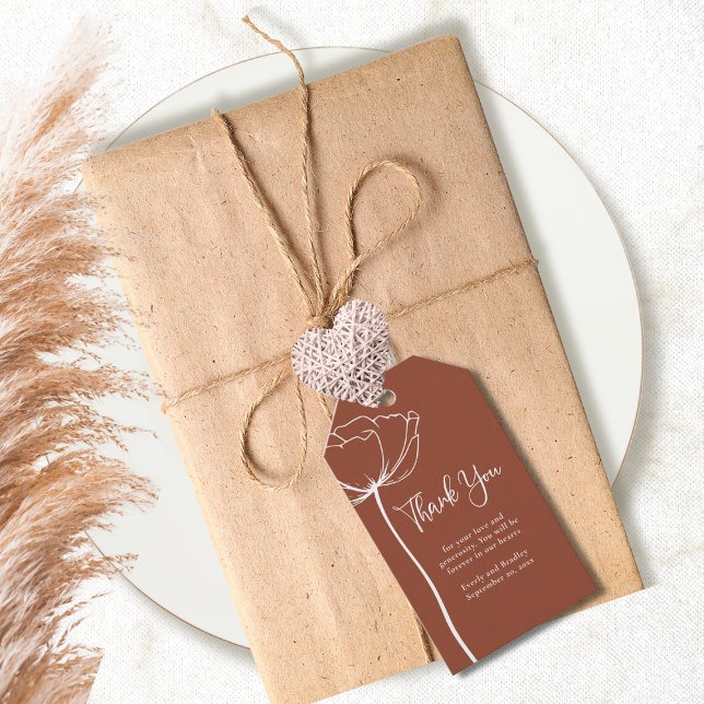 Terracotta Autumn Simple Blommigt Bröllop Tack Presentetikett (Skapare uppladdad)