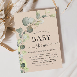 Terracotta Baby Shower Eucalyptus-inbjudningar Flygblad