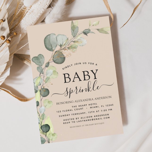 Terracotta Baby Sprinkle Shower Eucalyptus Inbjudningar (Skapare uppladdad)