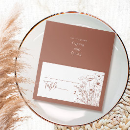 Terracotta Background White WildblomMonogram Placeringskort