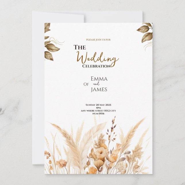 terracotta beige minimalistisk Blommigt bröllop-ko Inbjudningar (Framsida)