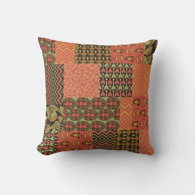 Terracotta, Black Egyptian Tribal Faux Patchwork Kudde (Framsida)