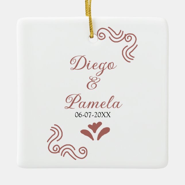 Terracotta black rustic spansk bröllop par en julgransprydnad keramik (Framsida)