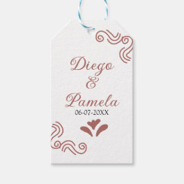 Terracotta black rustic spansk bröllop par en presentetikett