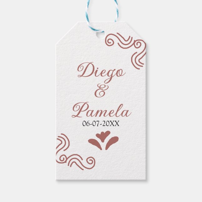 Terracotta black rustic spansk bröllop par en presentetikett (Framsidan)