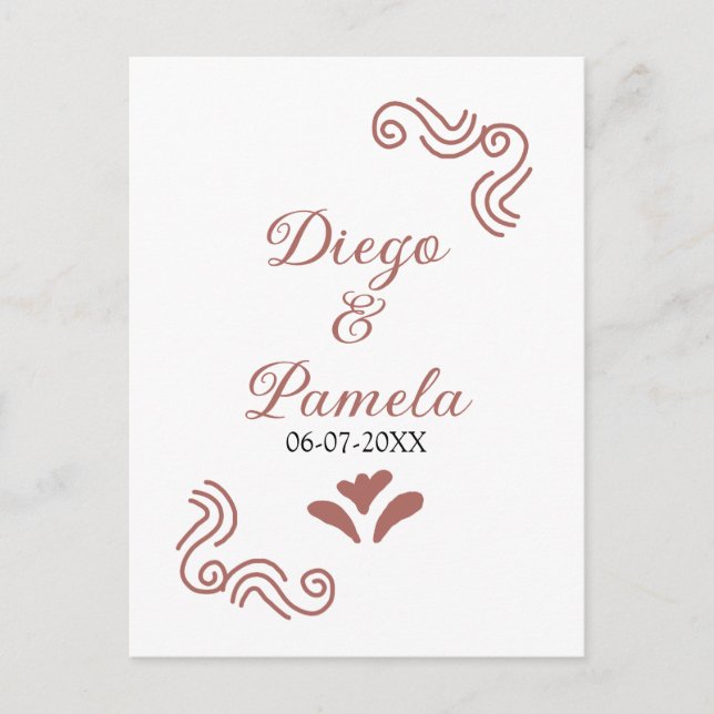 Terracotta black rustic spansk bröllop par en vykort (Framsida)