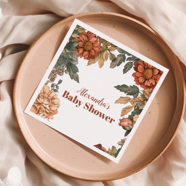 Terracotta Blommigt Baby i Bloom Baby Shower Pappersservett (Skapare uppladdad)