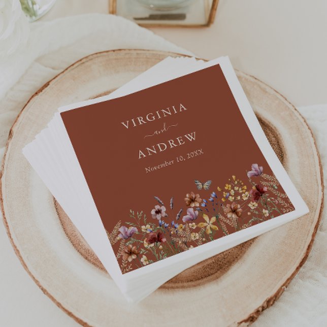 Terracotta Blommigt Boho Bröllop Pappersservett (Terracotta Floral Boho Wedding Napkins by Painted Paperie
)