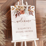 Terracotta Blommigt Boho Fall Möhippa Välkommen Poster<br><div class="desc">Den moderna bohemiska möhippan i stil välkomstskylten med vattenfärgade blommor och höst löv i jordnära toner som rostbruna,  brinnande orange och terracotta. Valet av perfekt för bröllop under hösten.</div>