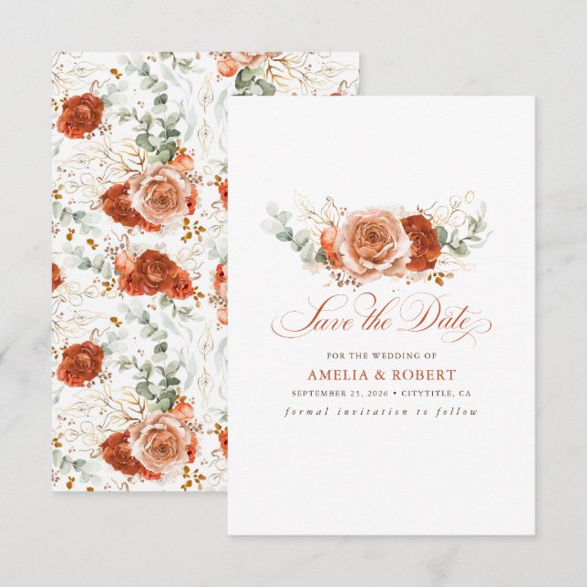 Terracotta Blommigt Boho Spara datum Datumet (Fram/baksida)