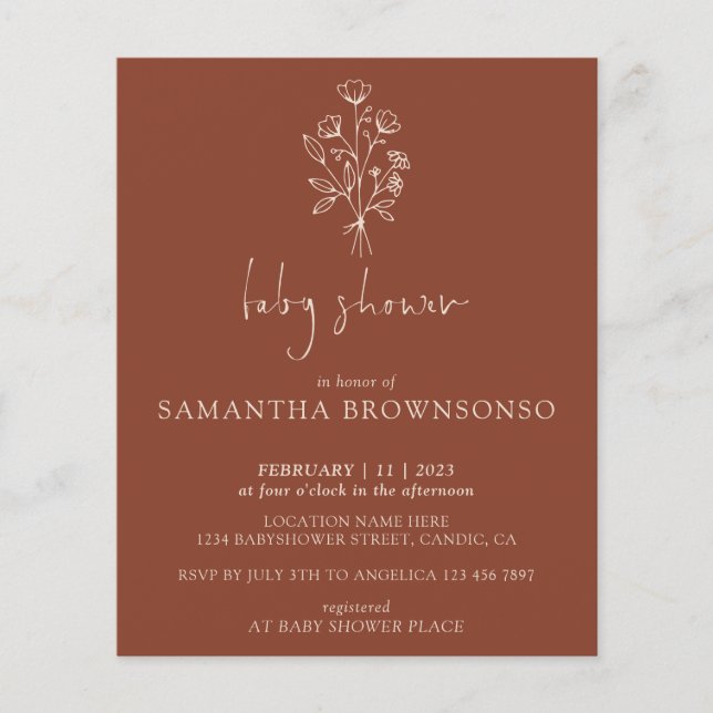 Terracotta Blommigt Bouquet Budget Baby Shower Flygblad (Framsidan)