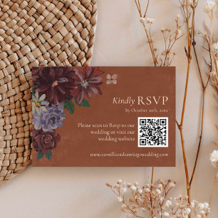 Terracotta Blommigt Bröllop OSA QR-kod Kort