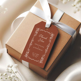 Terracotta Blommigt Bröllop Tack Presentetikett