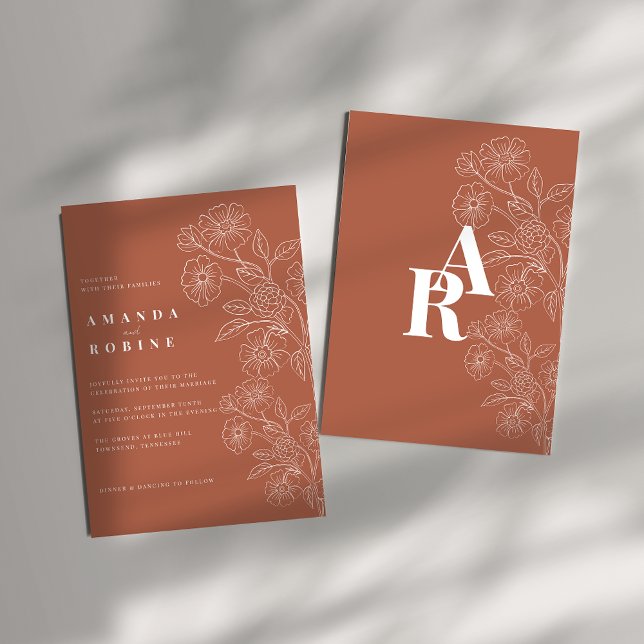 Terracotta Blommigt bröllopsinbjudan Inbjudningar (Skapare uppladdad)