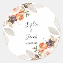 Terracotta Blommigt Burnt Orange Boho Fall Wedding Runt Klistermärke