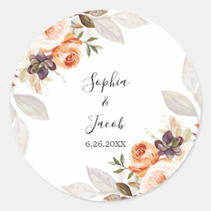 Terracotta Blommigt Burnt Orange Boho Fall Wedding Runt Klistermärke