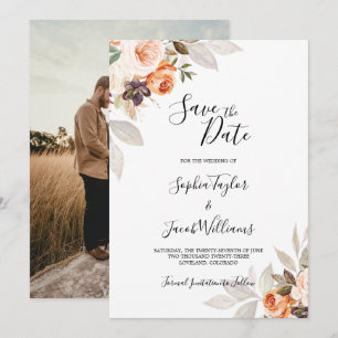 Terracotta Blommigt Burnt Orange Boho Fall Wedding Spara Datumet