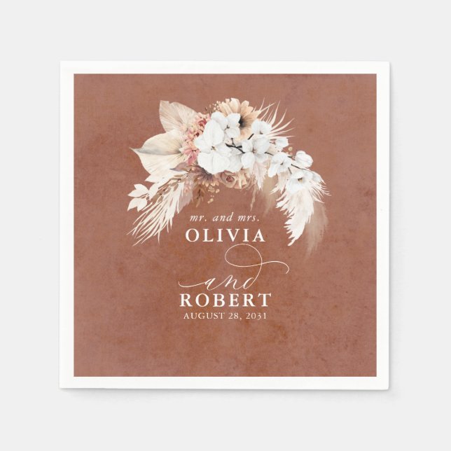 Terracotta Blommigt Elegant Boho Bröllop Pappersservett (Framsidan)
