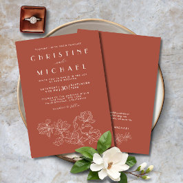Terracotta Blommigt Elegant Formal Bröllop Inbjudningar
