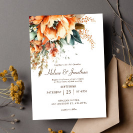 Terracotta Blommigt Elegant Rustic Fall Wedding Inbjudningar