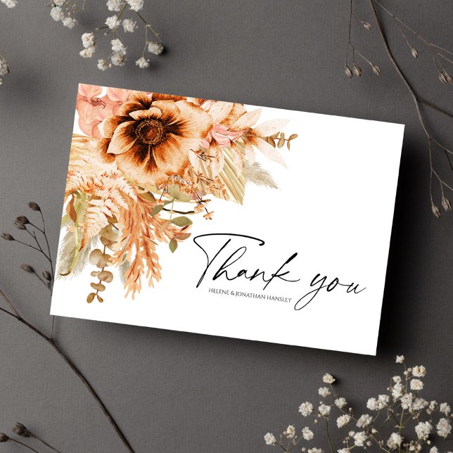 Terracotta Blommigt Fall Wedding Tack Kort (Terracotta Floral Fall Wedding Thank You Card)