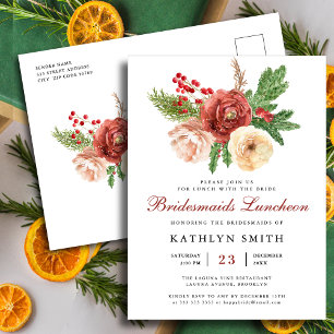 Terracotta Blommigt Gräs Bough Bridesmaids Luncheo Inbjudan Vykort