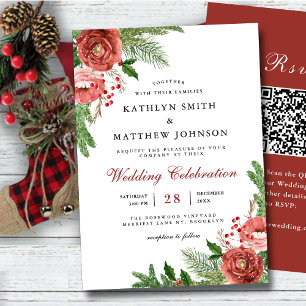 Terracotta Blommigt Gräs Foliage Winter Wedding QR Inbjudningar