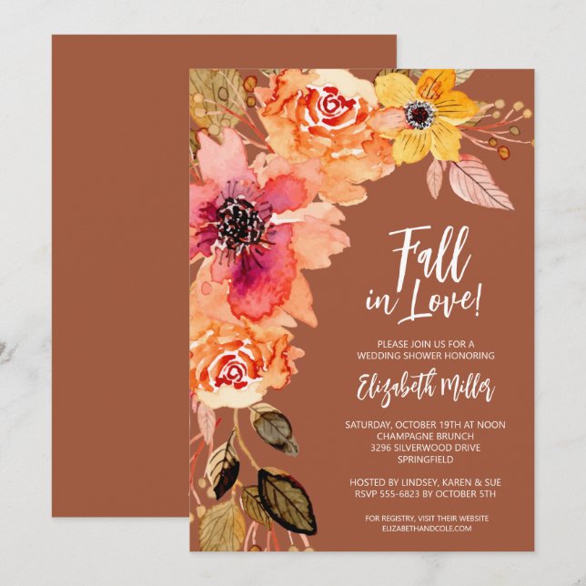 Terracotta Blommigt Inbjudningskort för möhippa (Fram/baksida)