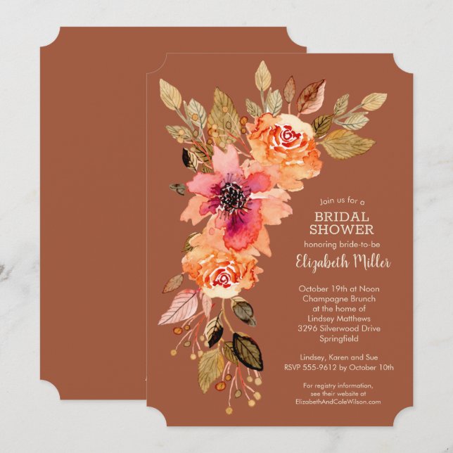 Terracotta Blommigt Inbjudningskort för möhippa (Fram/baksida)