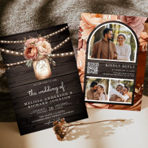 Terracotta Blommigt Mason Burk Wood QR Code Bröllo