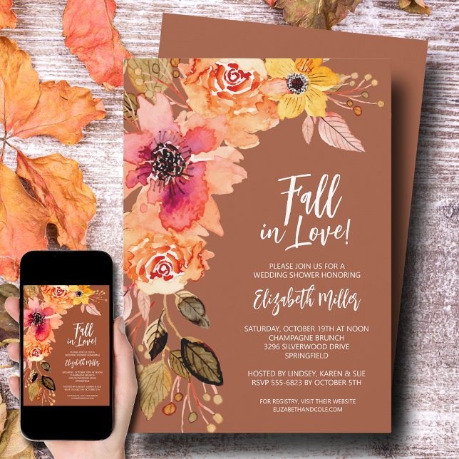 Terracotta Blommigt Möhippa Inbjudningar (PRINTED, INSTANT DOWNLOAD or BOTH!)