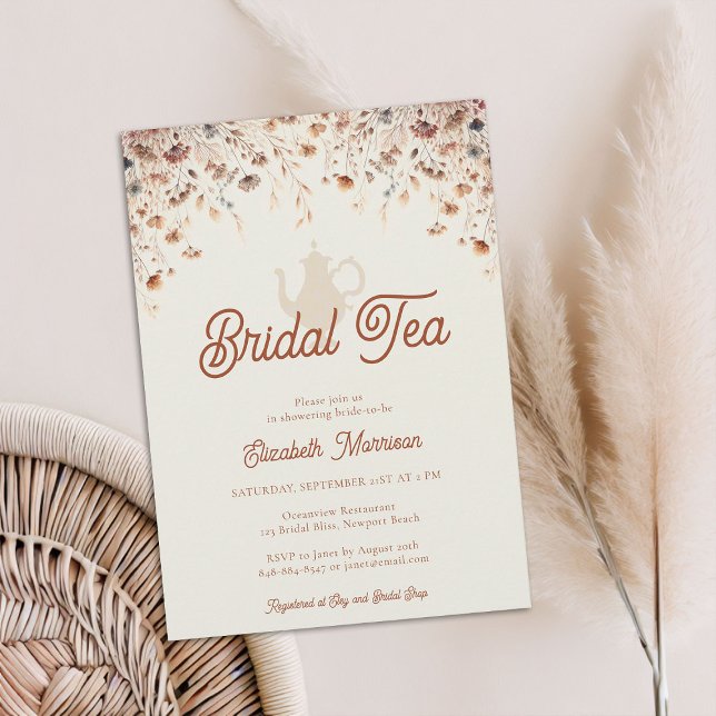 Terracotta Blommigt Möhippa Tea Wildblommor Inbjudningar (terracotta floral bridal shower tea invitation modern elegant wildflowers meadow garden flowers boho)