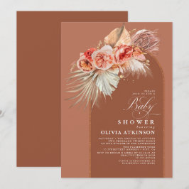 Terracotta Blommigt Pampas Grass Boho Baby Shower Inbjudningar
